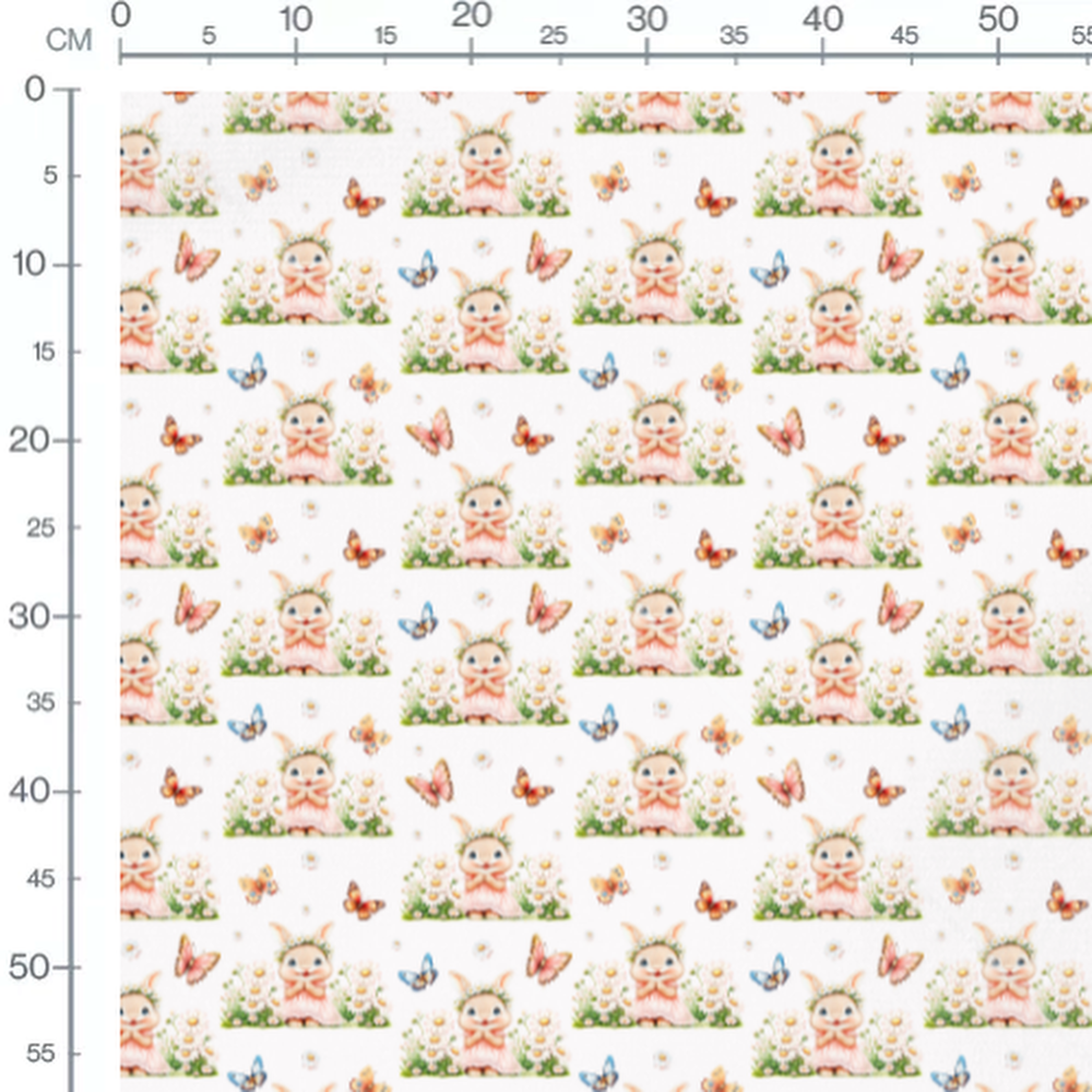 Tissu - Lapins roses et papillons vifs