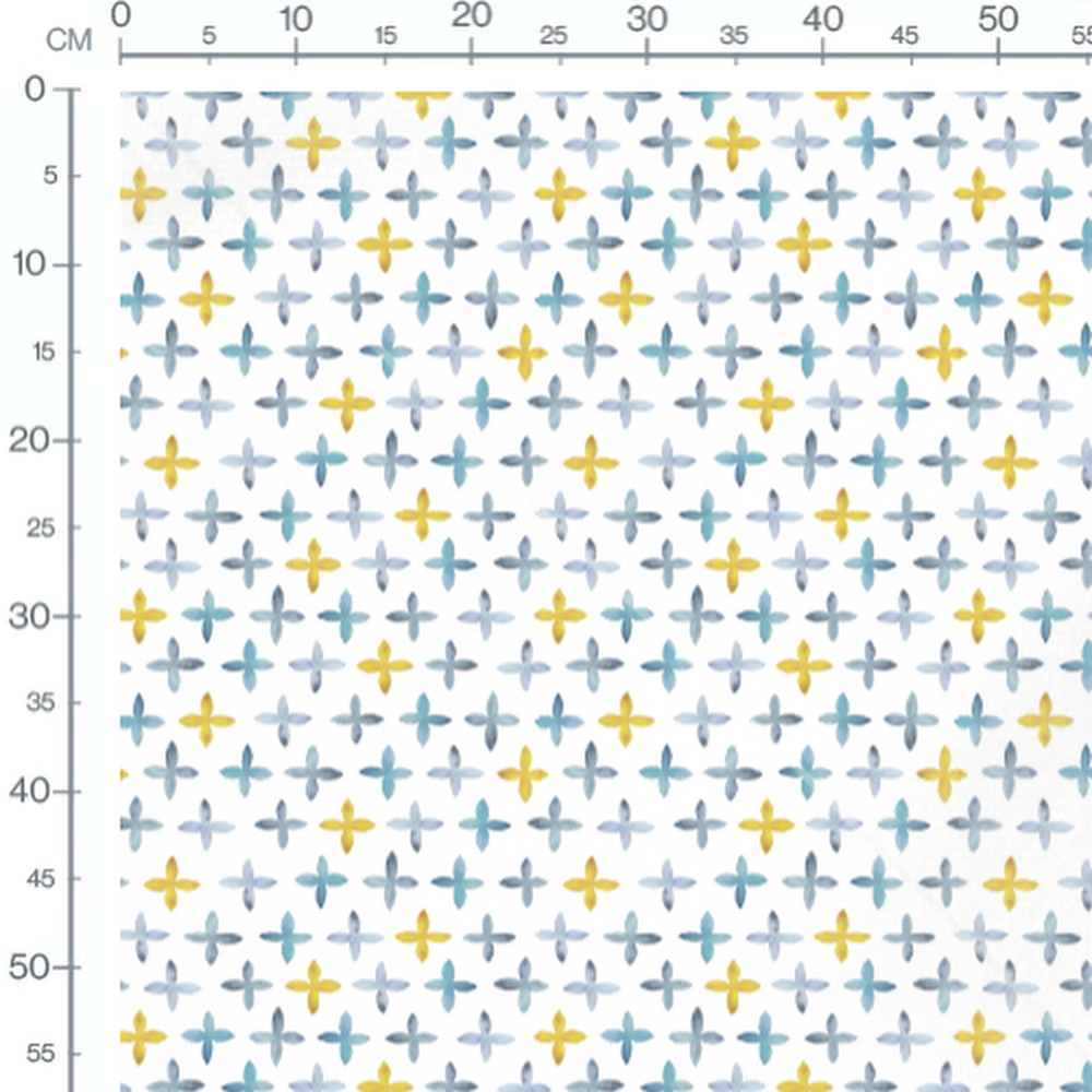 Tissu - Croix aquarelle bleues et jaunes