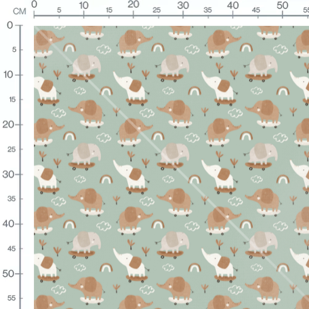 Tissu - Éléphants sur fond vert