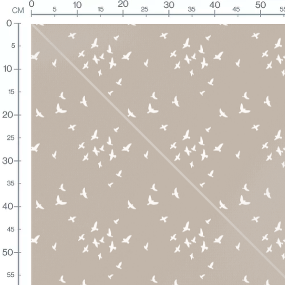 Tissu - Oiseaux blancs sur fond beige