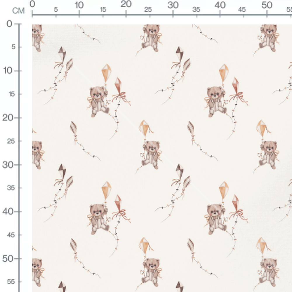 Tissu - Oursons et cerfs-volants blancs