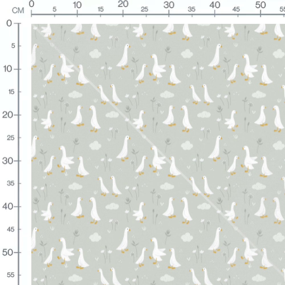 Tissu - Oies blanches et fleurs grises