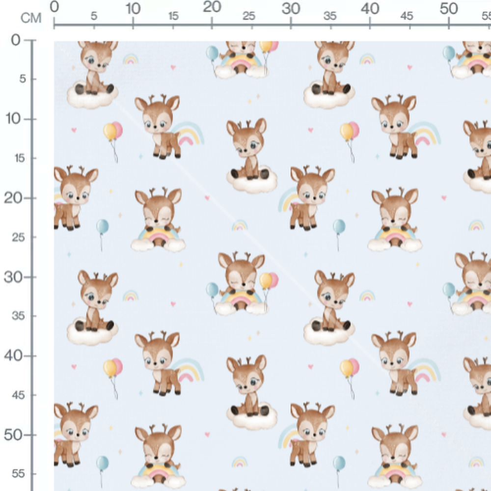 Tissu - Faons et cœurs pastel