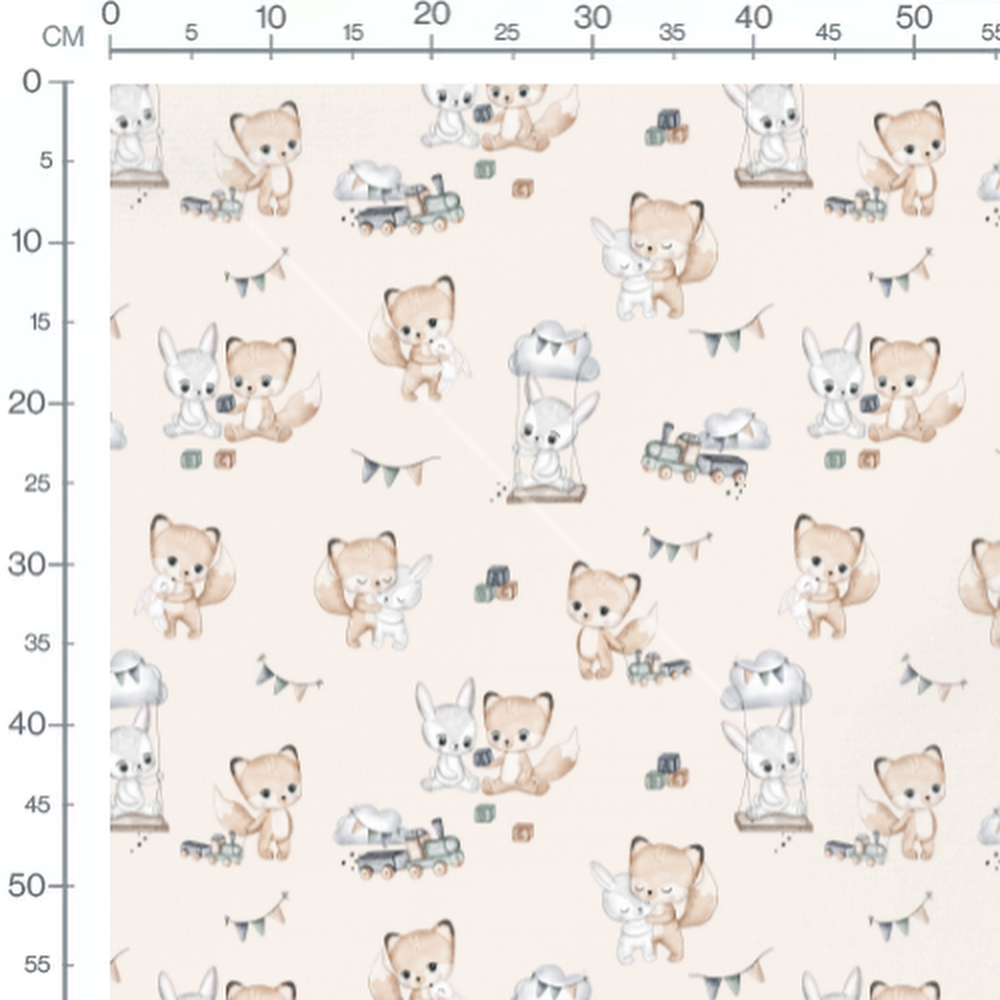 Tissu - Lapins et renards en jeu