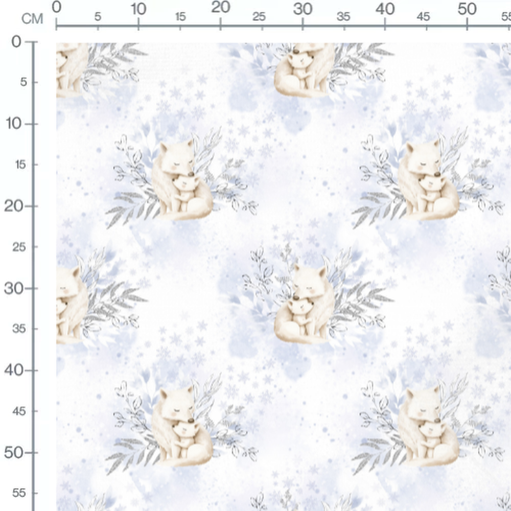 Tissu - Loups câlins fond neigeux