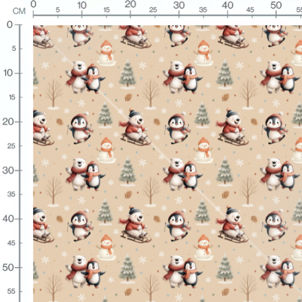 Tissu - Ours et pingouins en fête