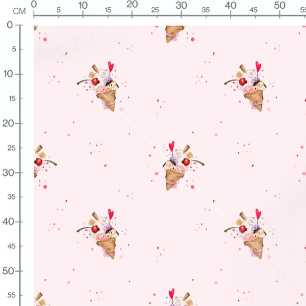 Tissu - Cornets avec cerises sur rose 2