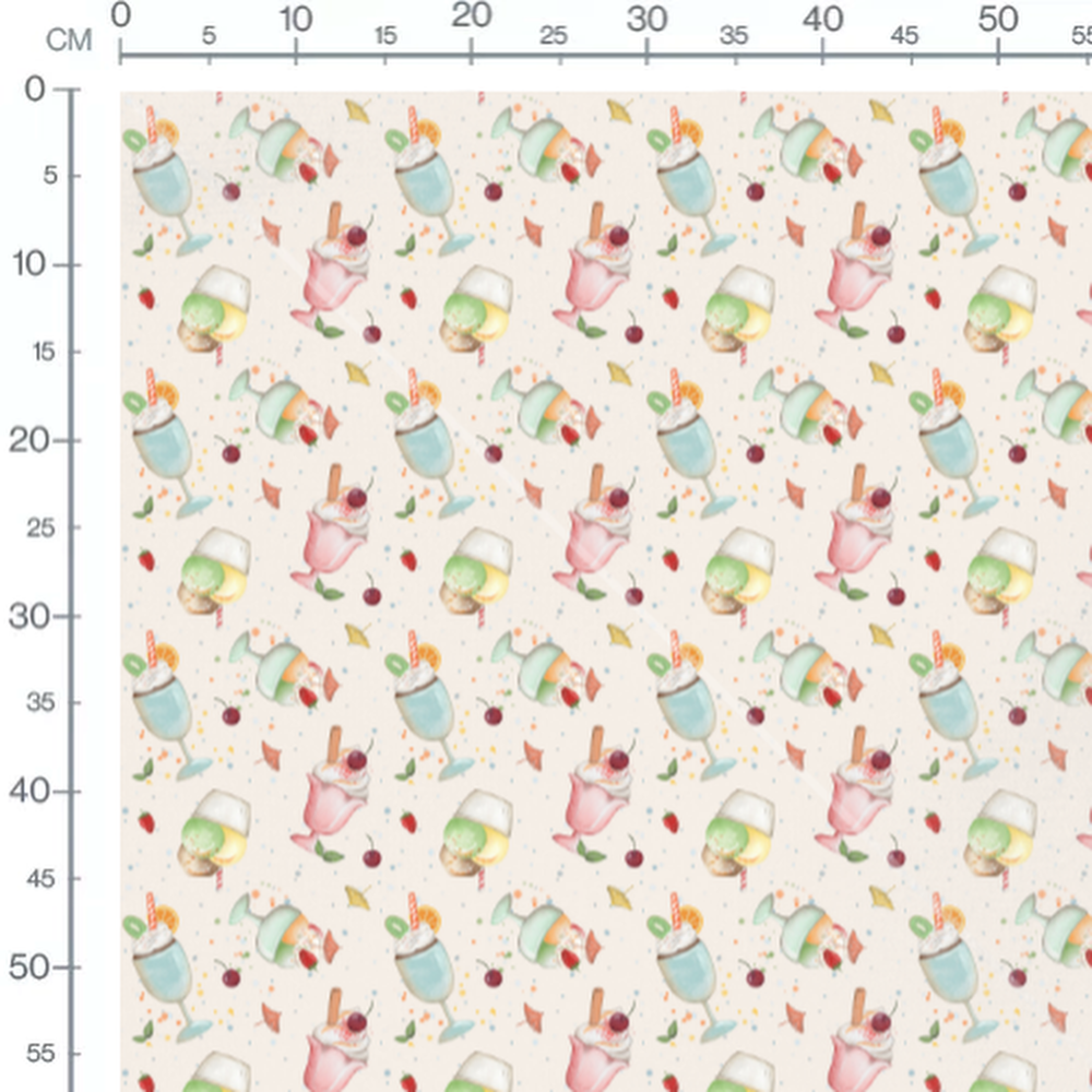 Tissu - Coupes glacées sur fond crème