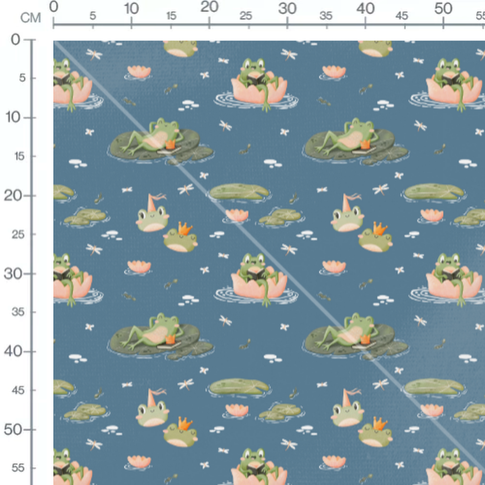 Tissu - Grenouilles et libellules blanches
