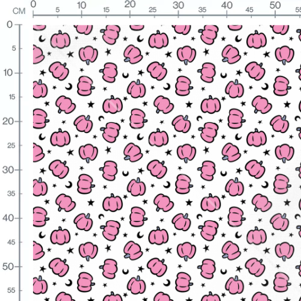 Tissu - Citrouilles roses et étoiles