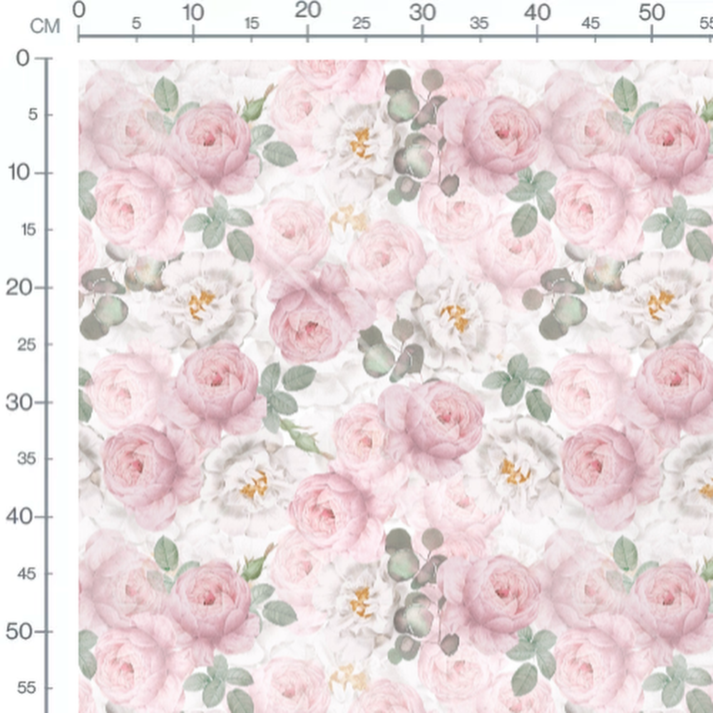 Tissu - Pivoines douces sur fond blanc