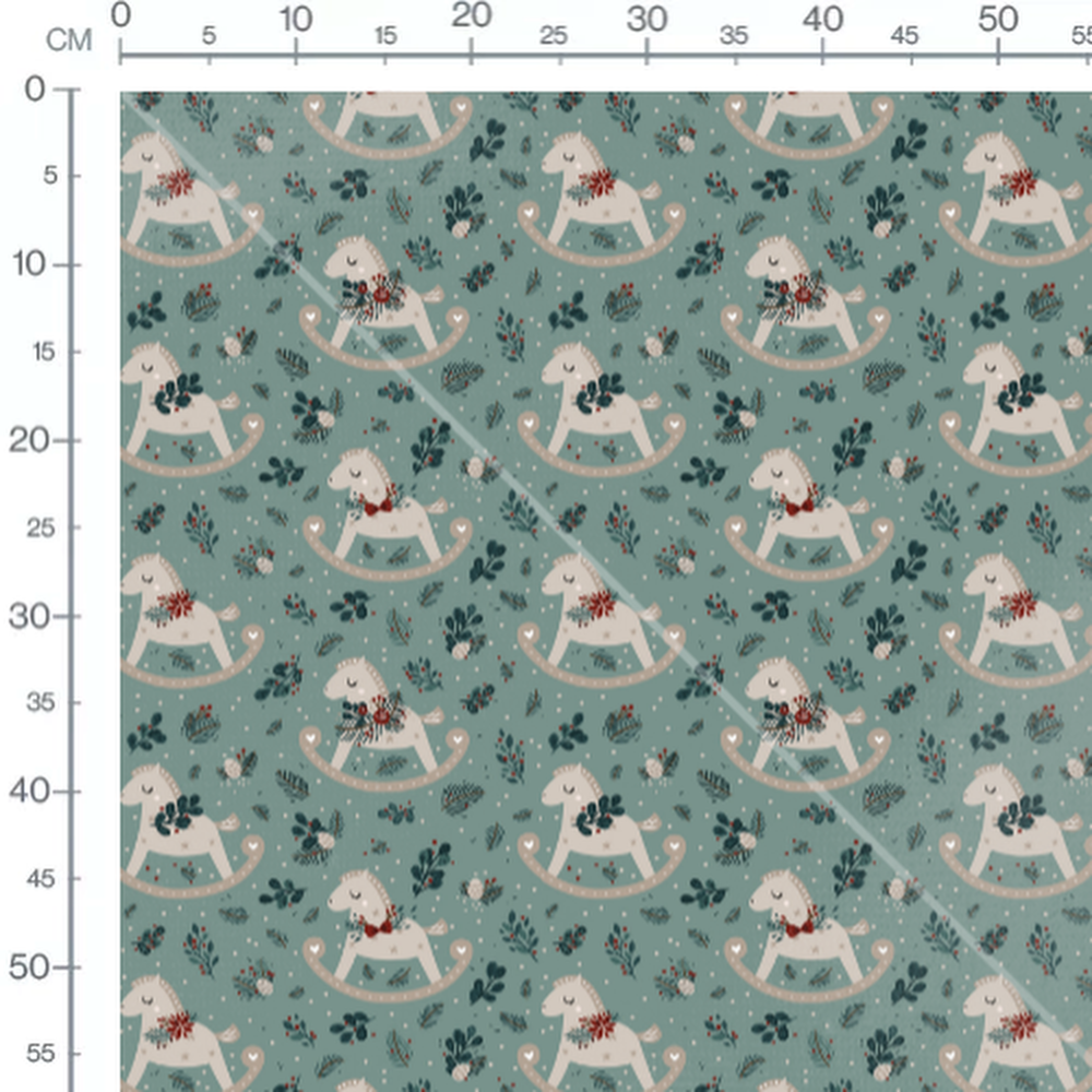 Tissu - Chevaux festifs sur fond vert