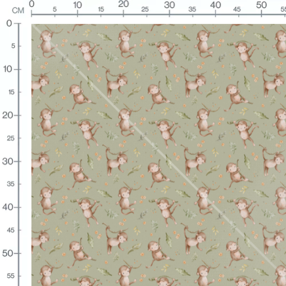 Tissu - Singes et feuillage vert