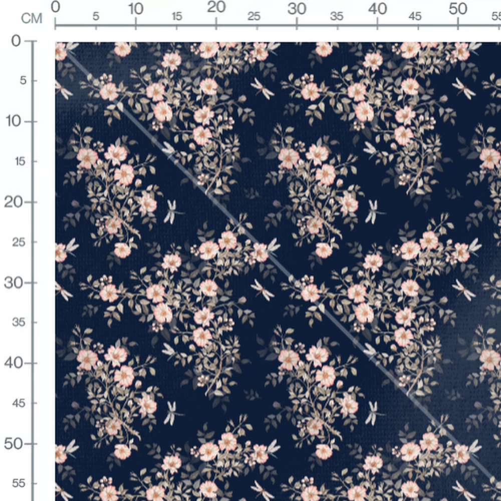 Tissu - Fleurs roses et libellules