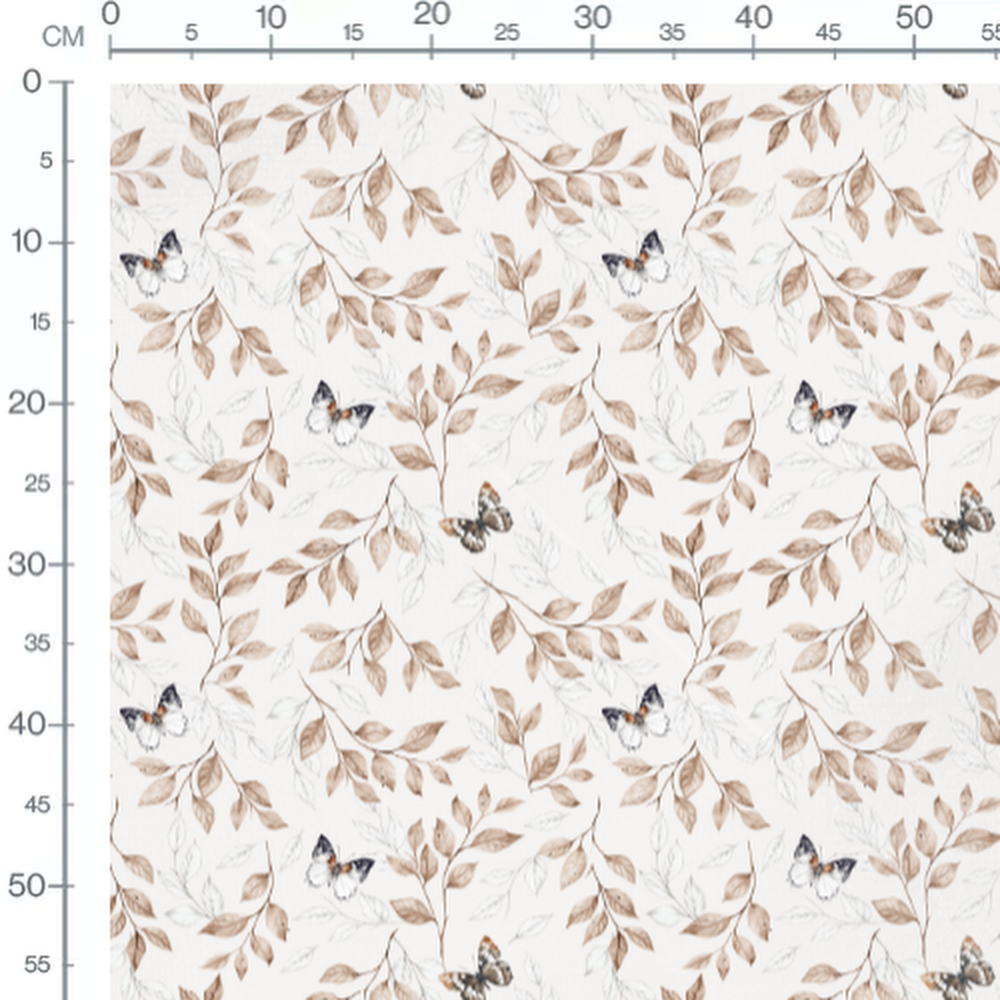 Tissu - Papillons et feuilles brunes