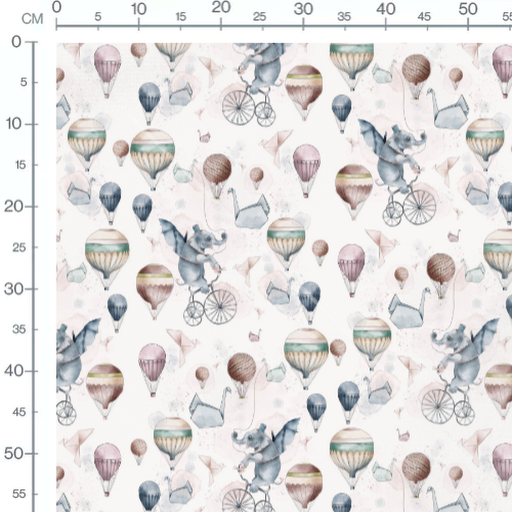 Tissu - Éléphants et montgolfières pastel