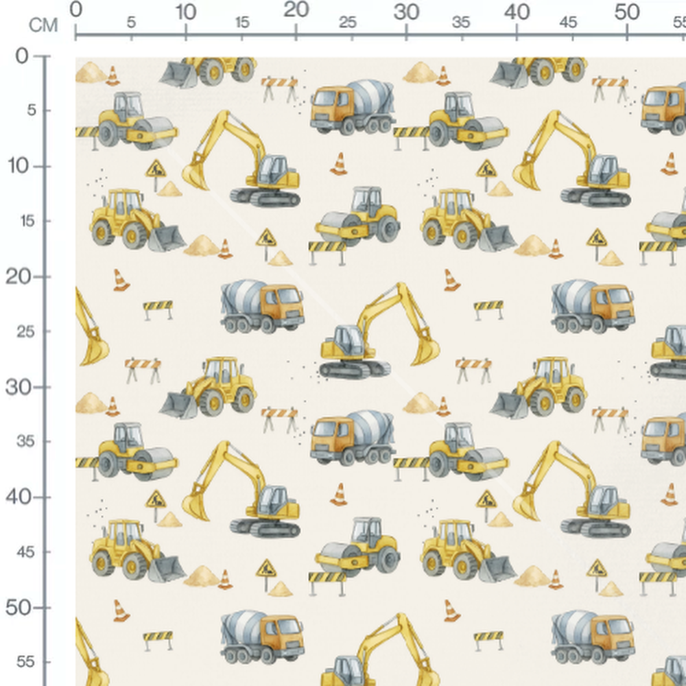 Tissu - Engins jaunes et gris variés