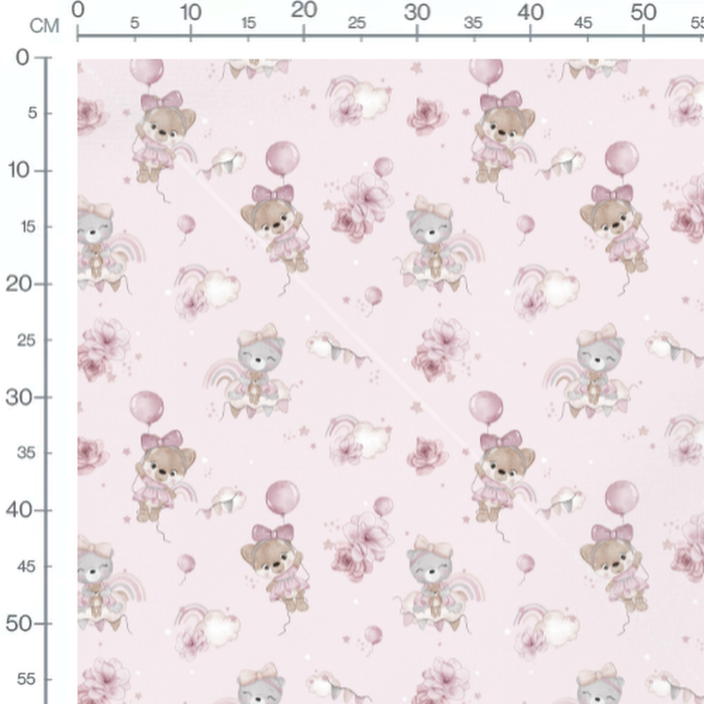 Tissu - Oursons roses et ballons roses
