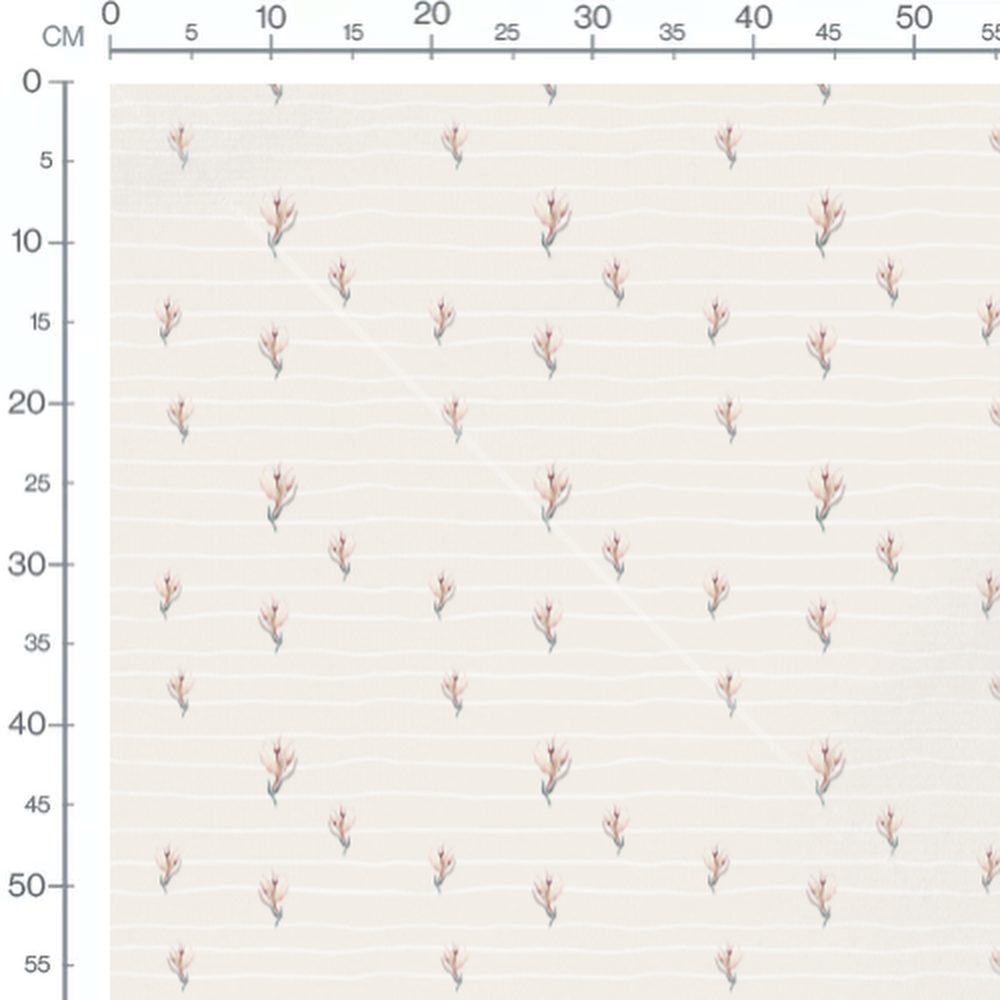 Tissu - Magnolias sur fond rayé