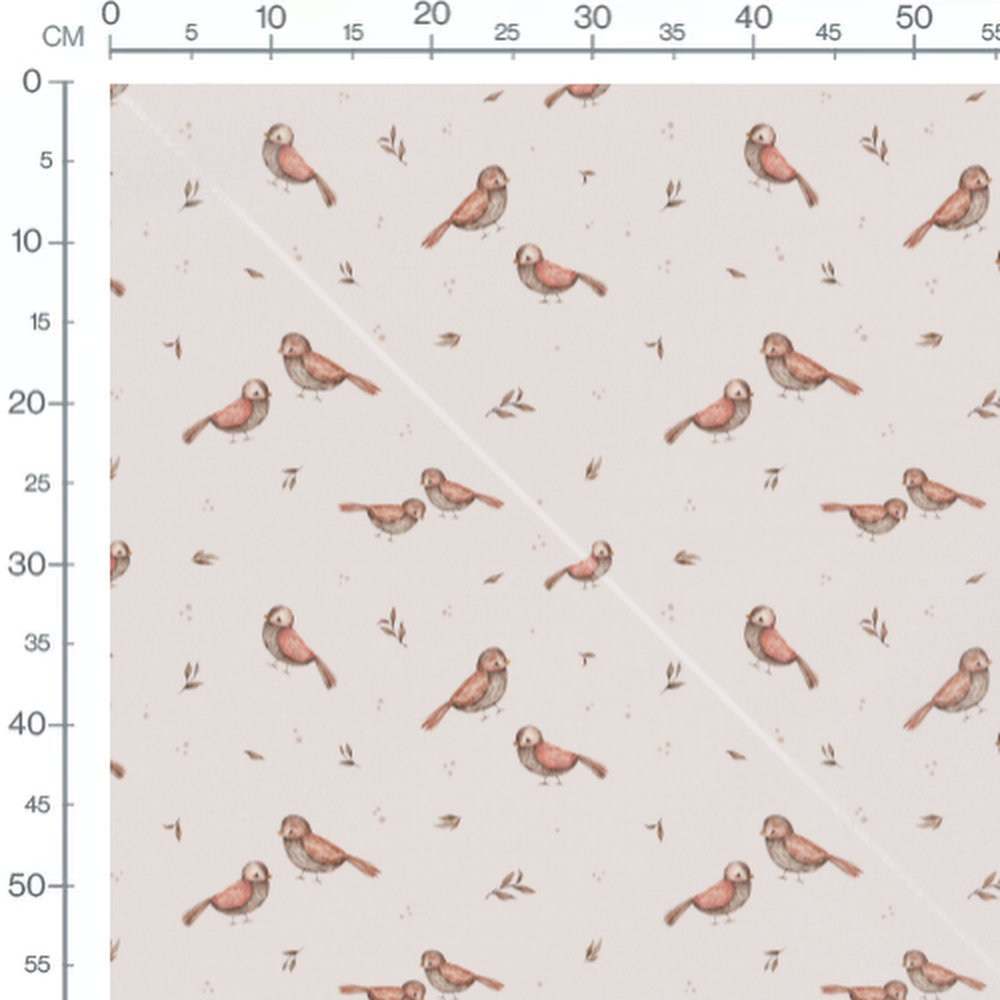 Tissu - Oiseaux beiges sur crème