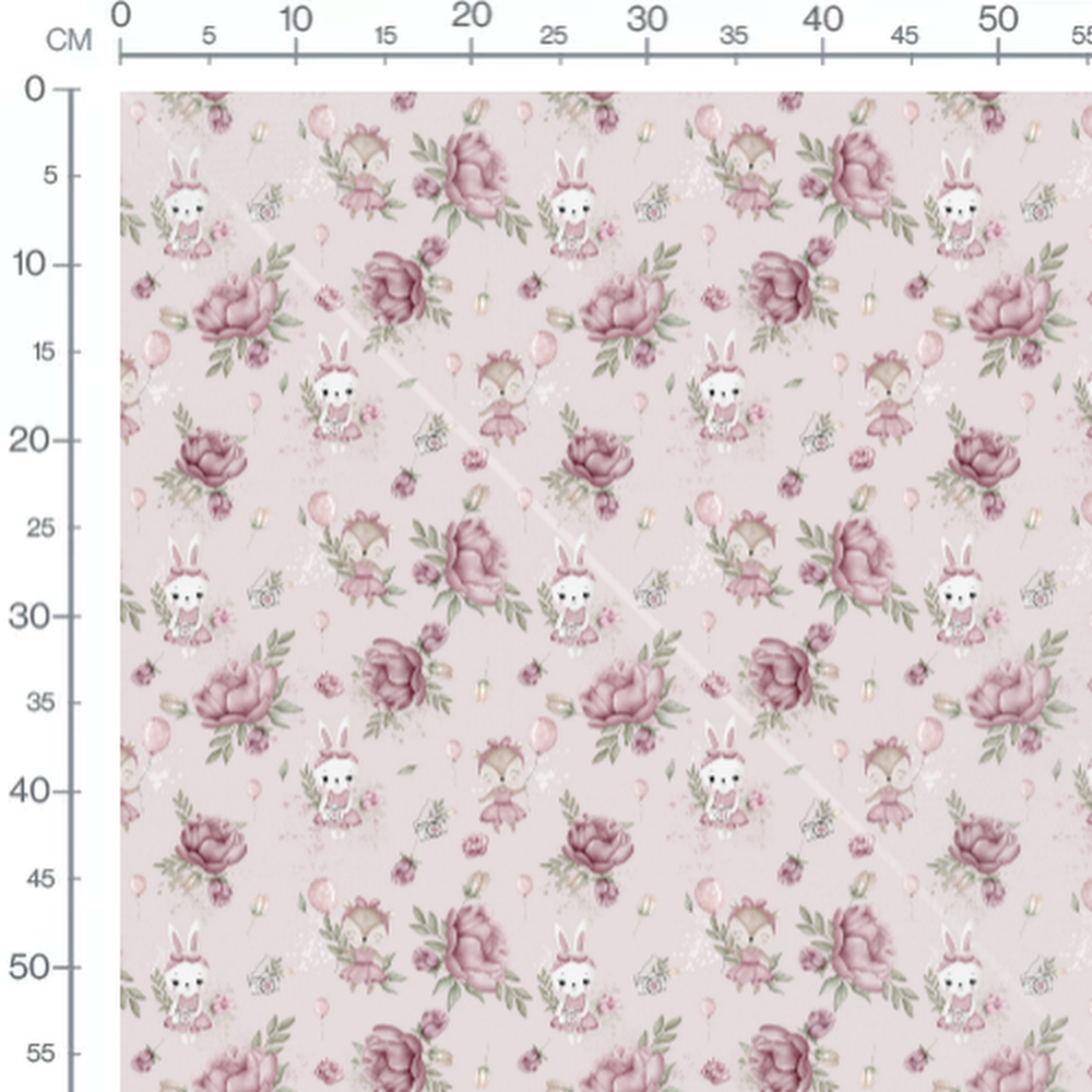 Tissu - Lapins et faons roses ludiques