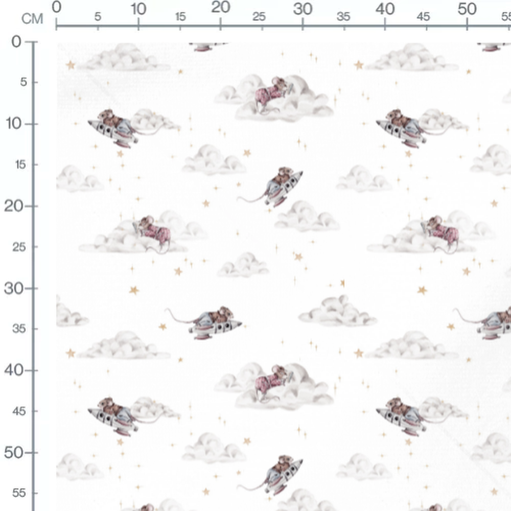 Tissu - Souris sur nuages étoilés