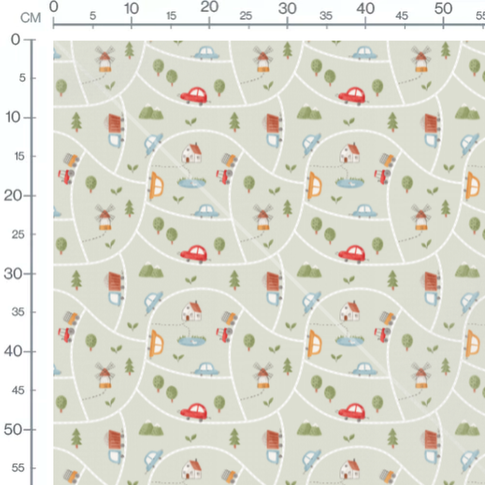 Tissu - Véhicules colorés en paysage