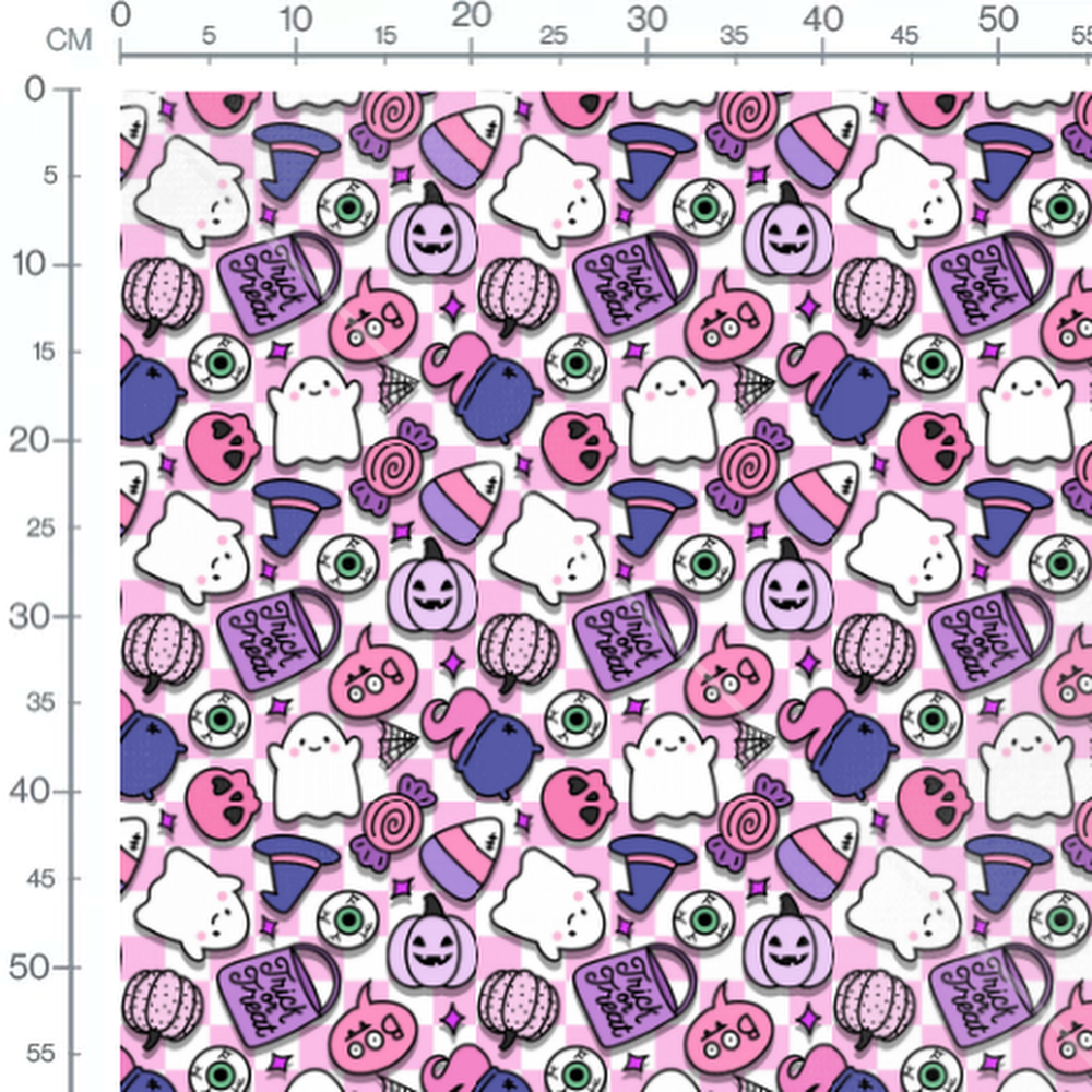 Tissu - Fantômes et citrouilles roses