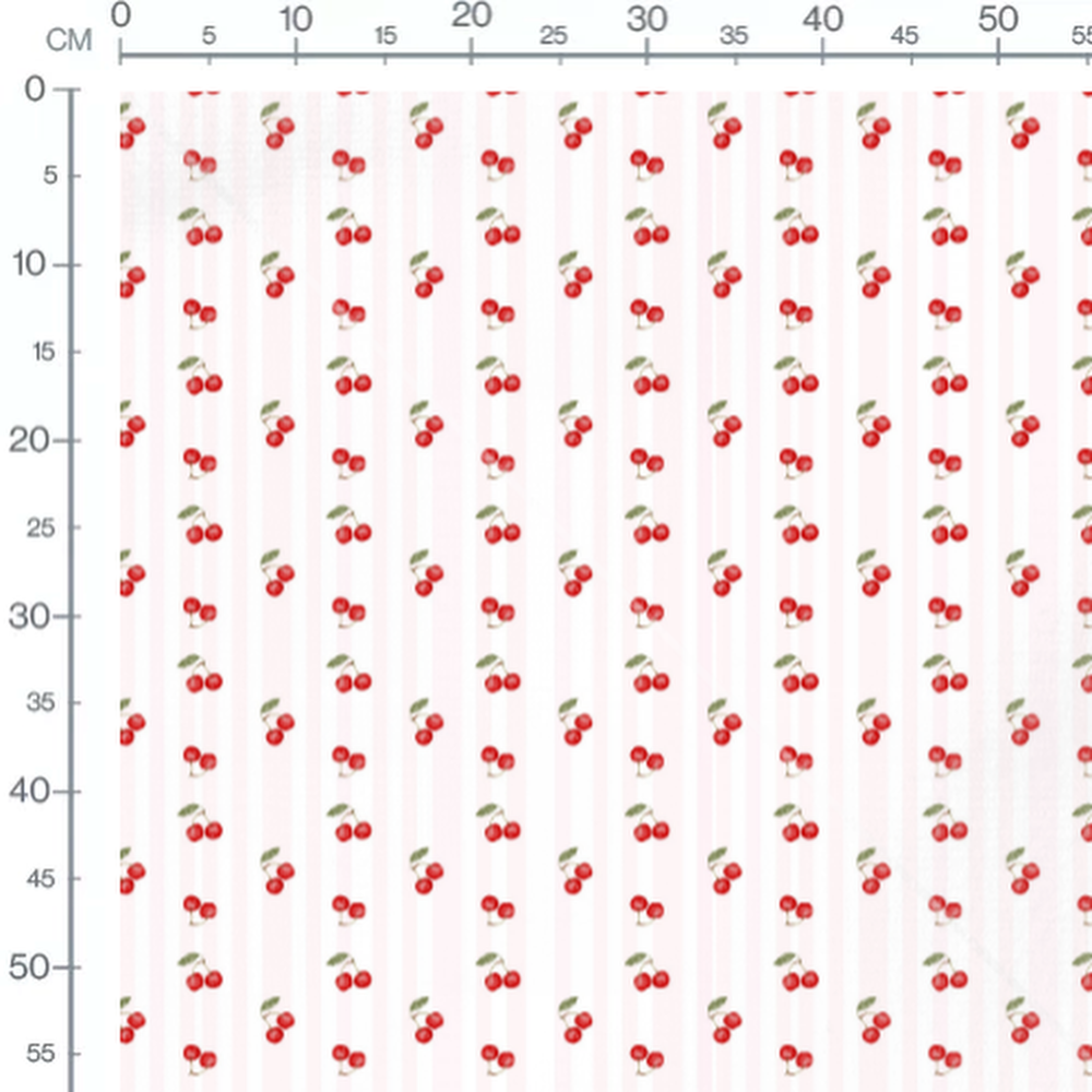 Tissu - Cerises sur fond rayé