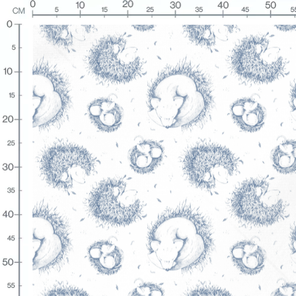 Tissu - Hérissons bleus sur fond blanc