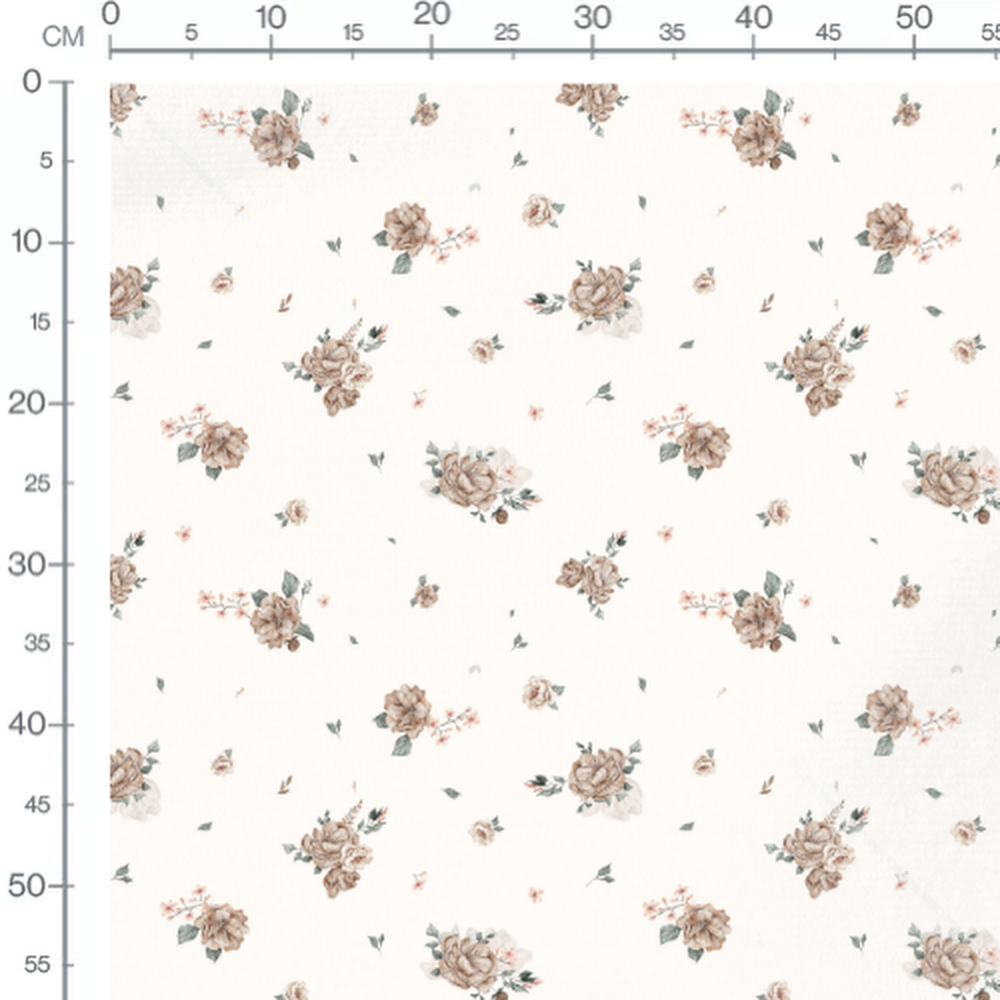 Tissu - Fleurs beige et roses légères