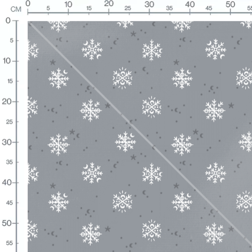 Tissu - Flocons et lunes blancs