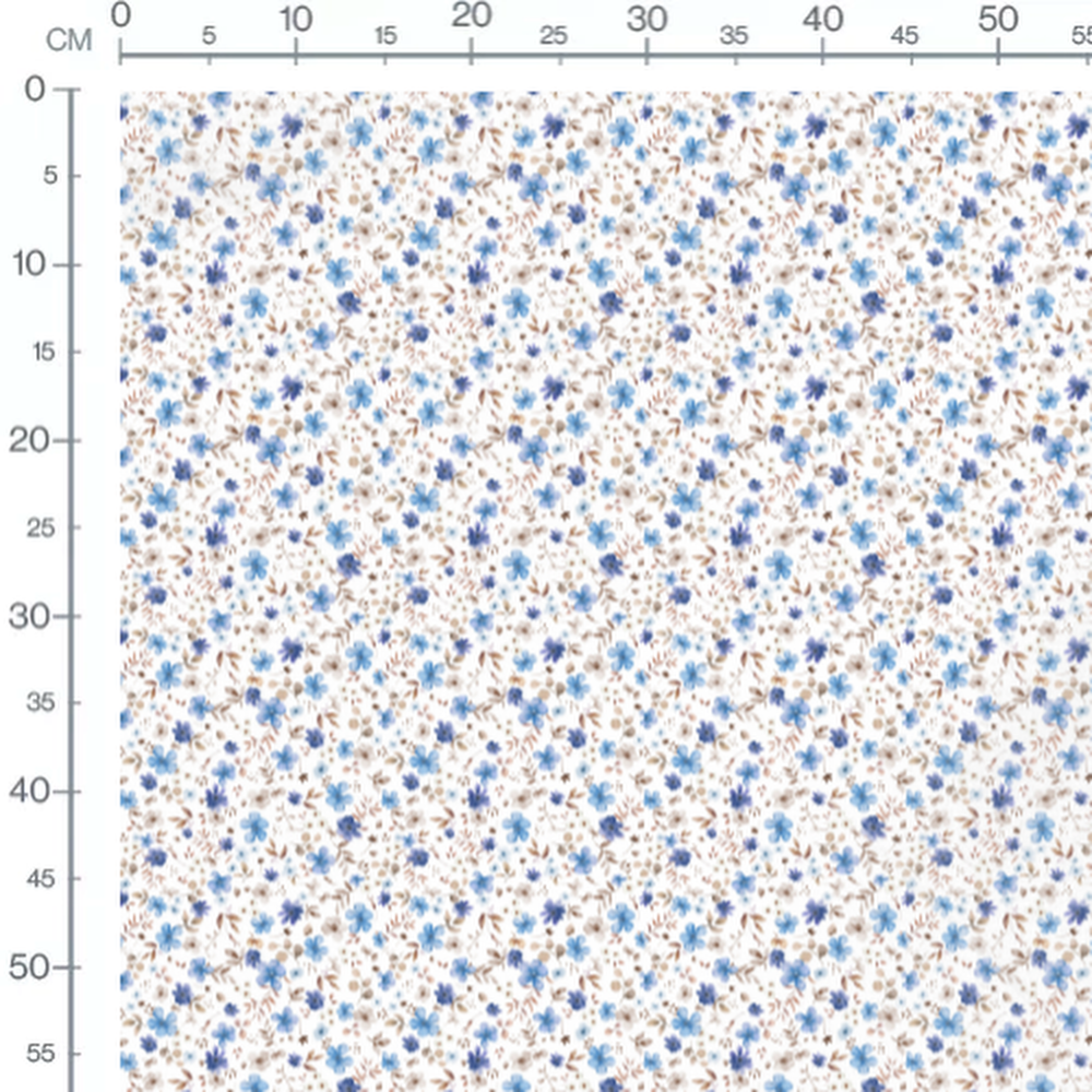 Tissu - Fleurs bleues et brunes nuancées