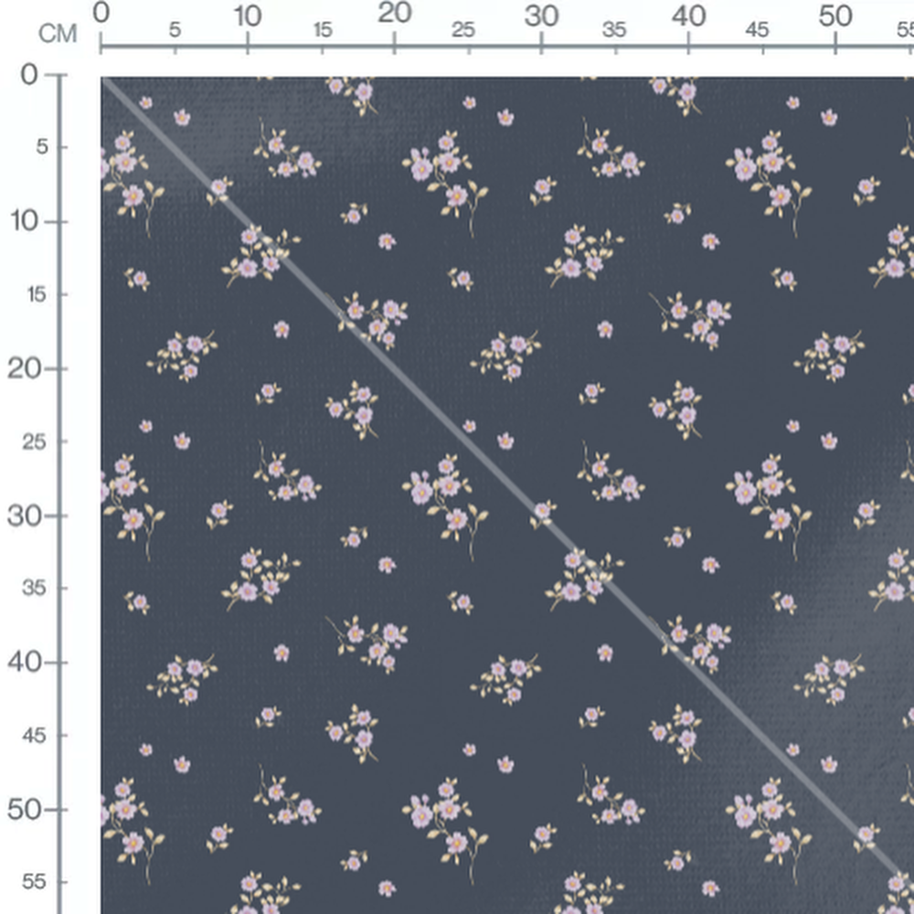 Tissu - Fleurs violettes sur fond bleu