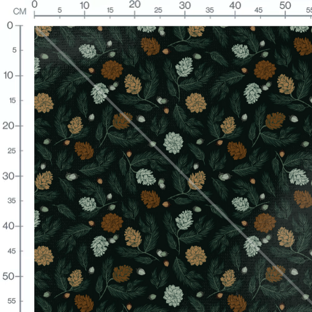 Tissu - Pommes de pin sur fond noir