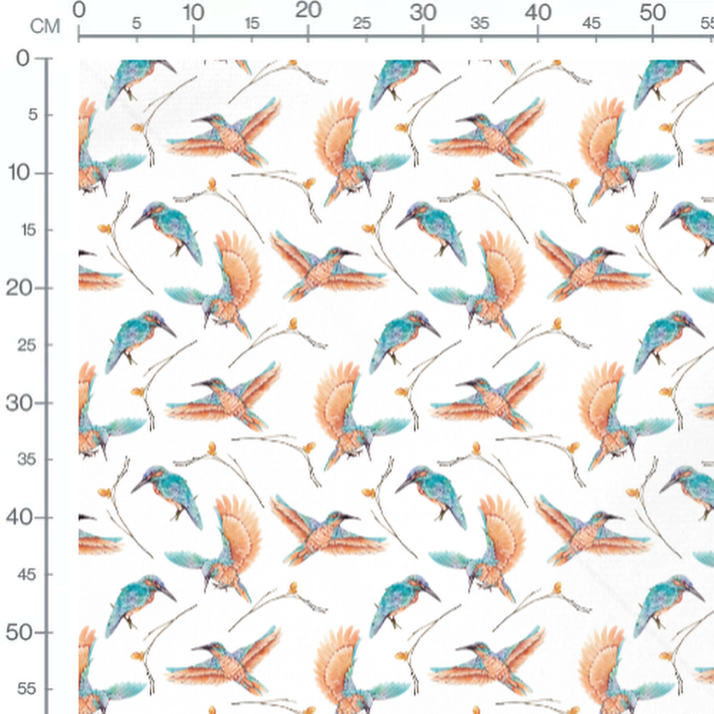 Tissu - Cerises et fleurs avec papillons