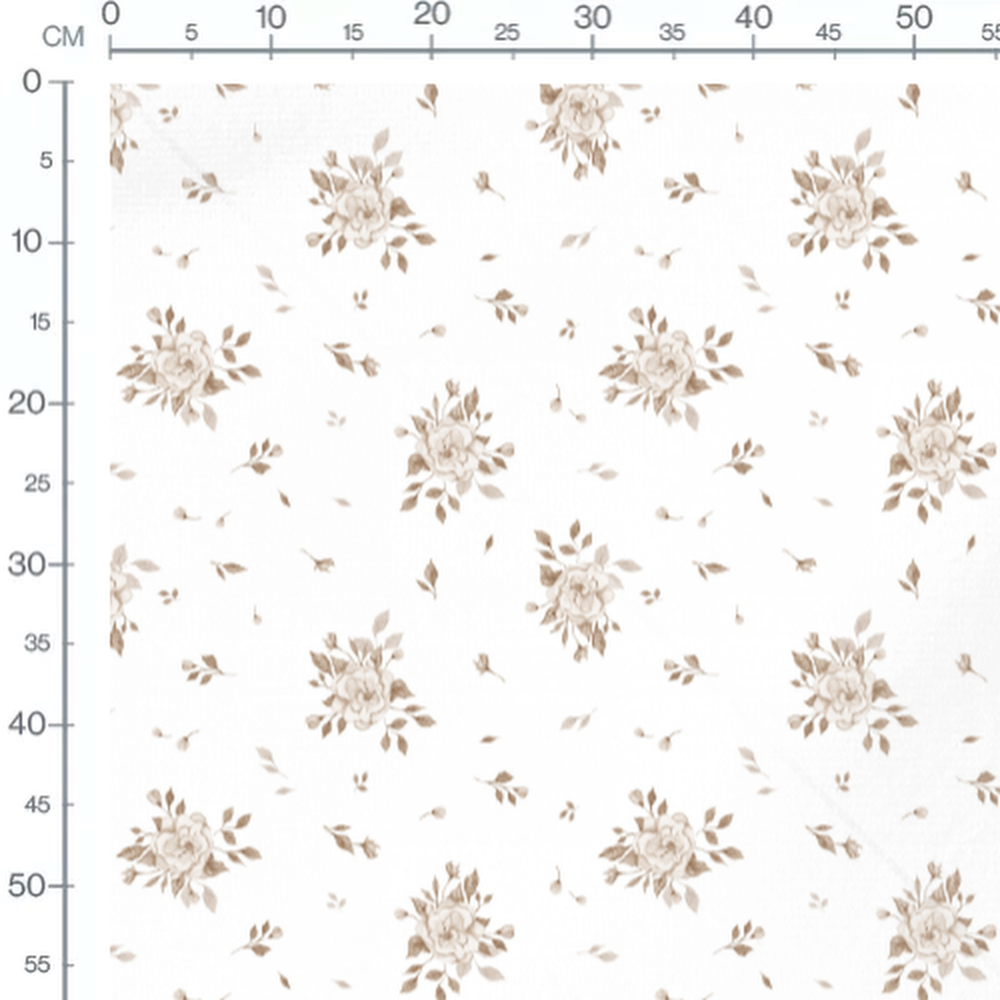 Tissu - Roses beige sur fond blanc