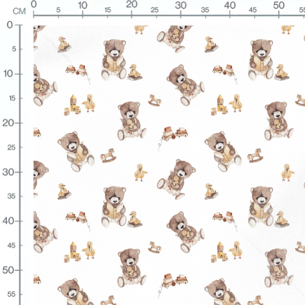 Tissu - Oursons et jouets sur blanc 2