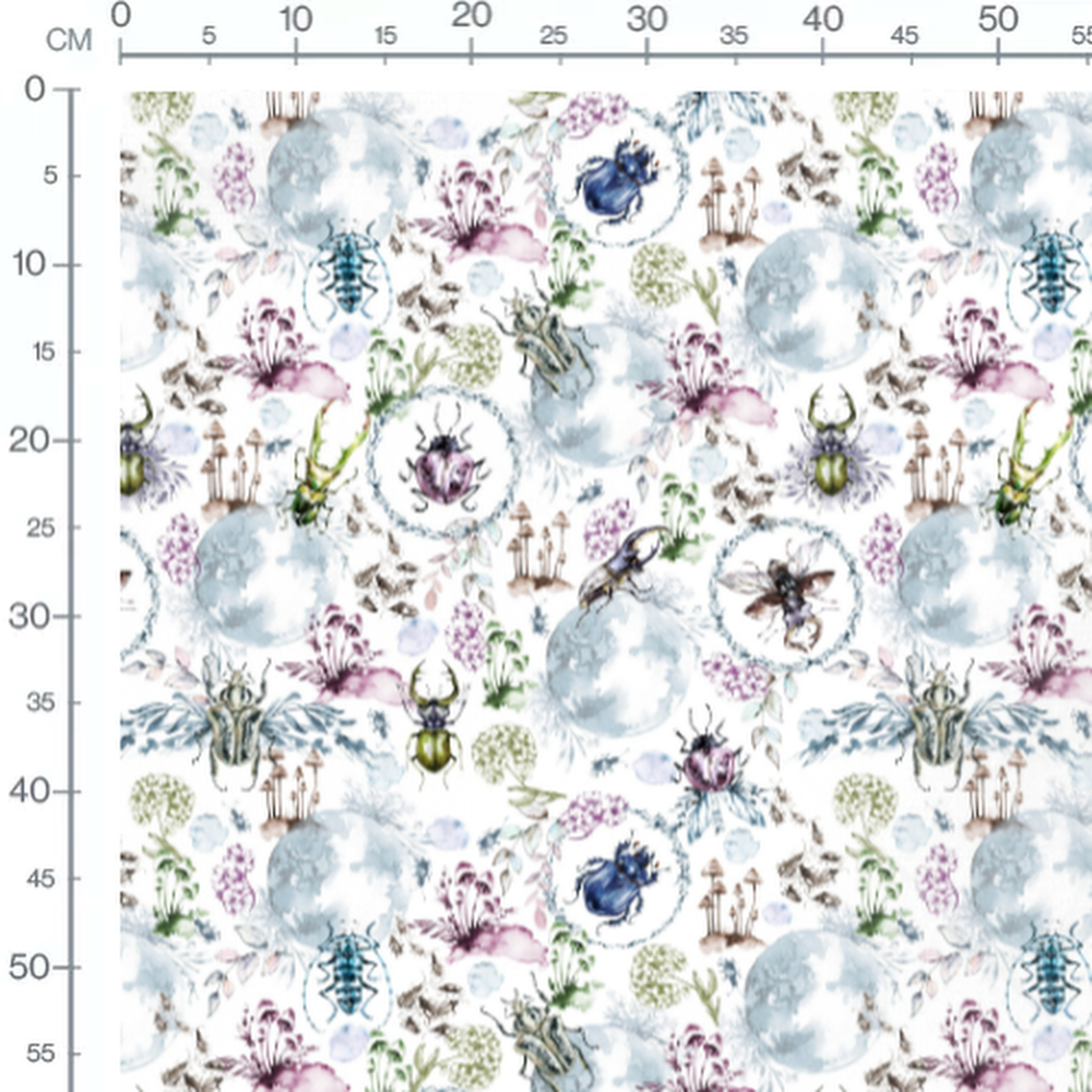 Tissu - Insectes et fleurs pastel