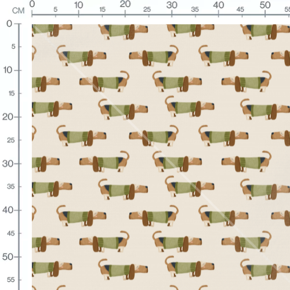 Tissu - Chiens en pull vert