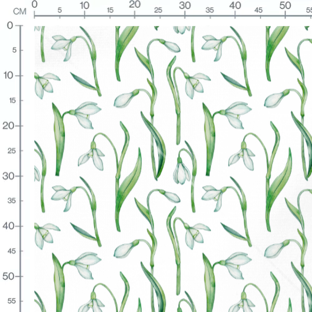 Tissu - Perce-neige aquarelle fond blanc