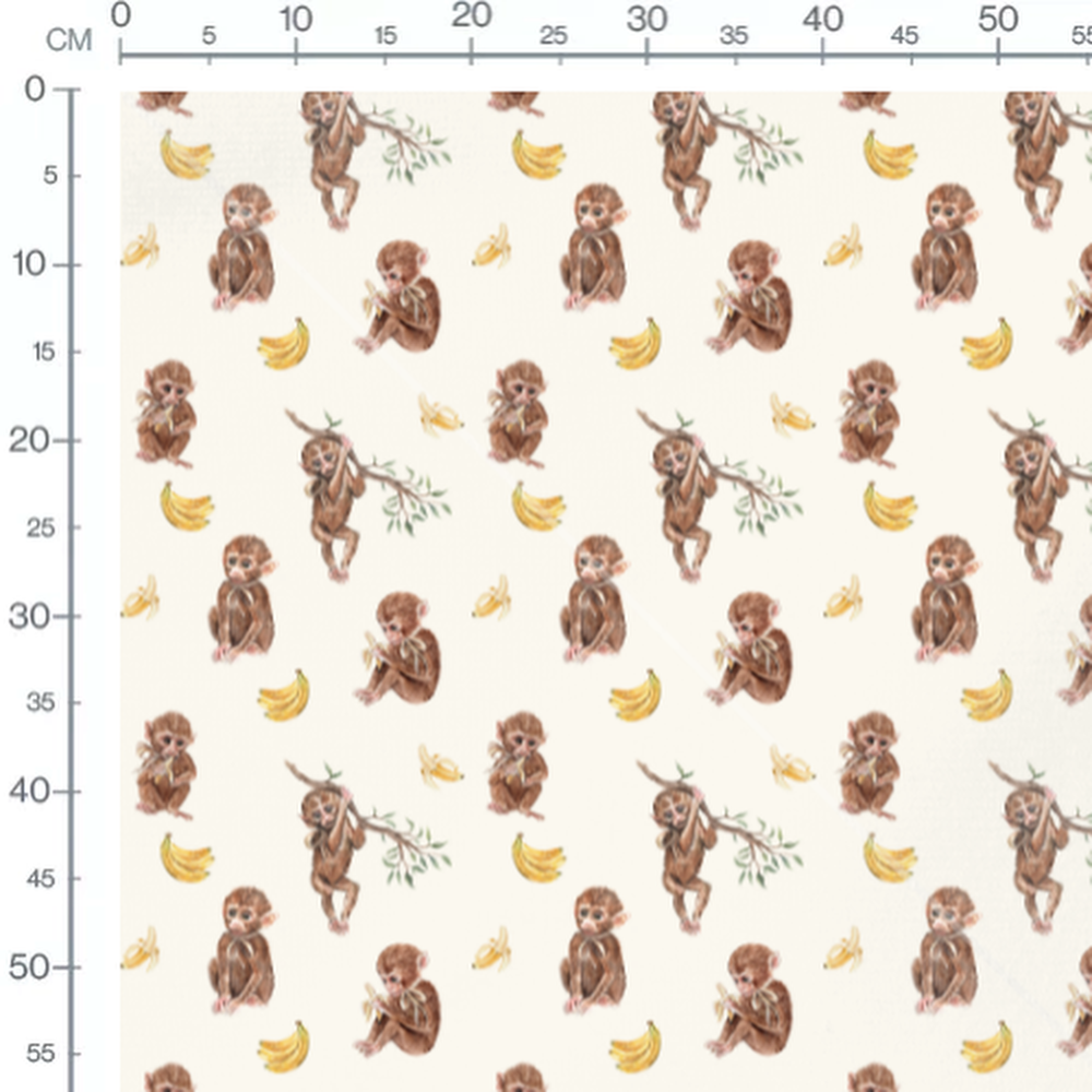 Tissu - Singes bruns et bananes crème 2