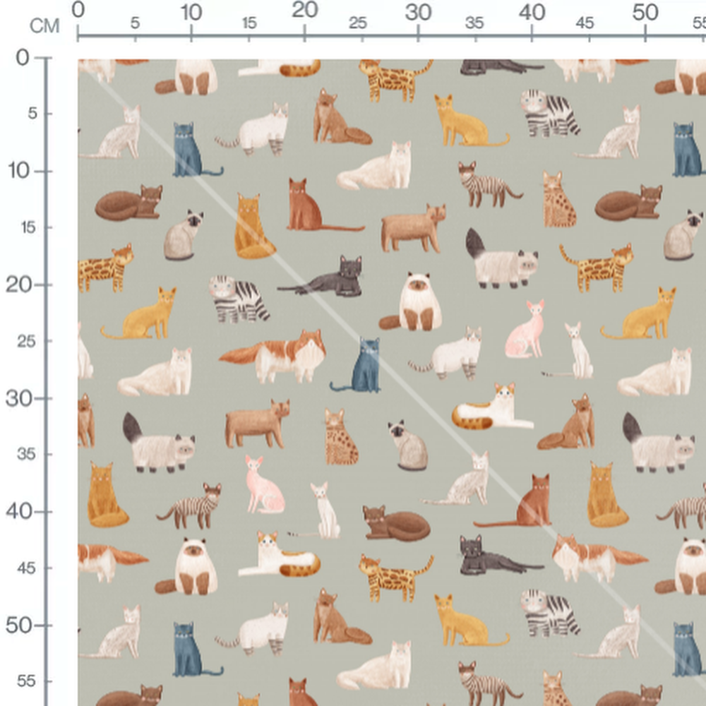 Tissu - Chats colorés sur fond gris