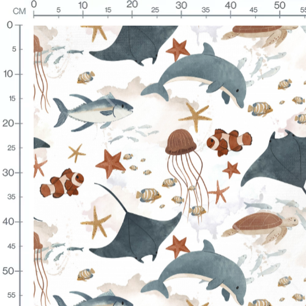 Tissu - Dauphins et poissons colorés