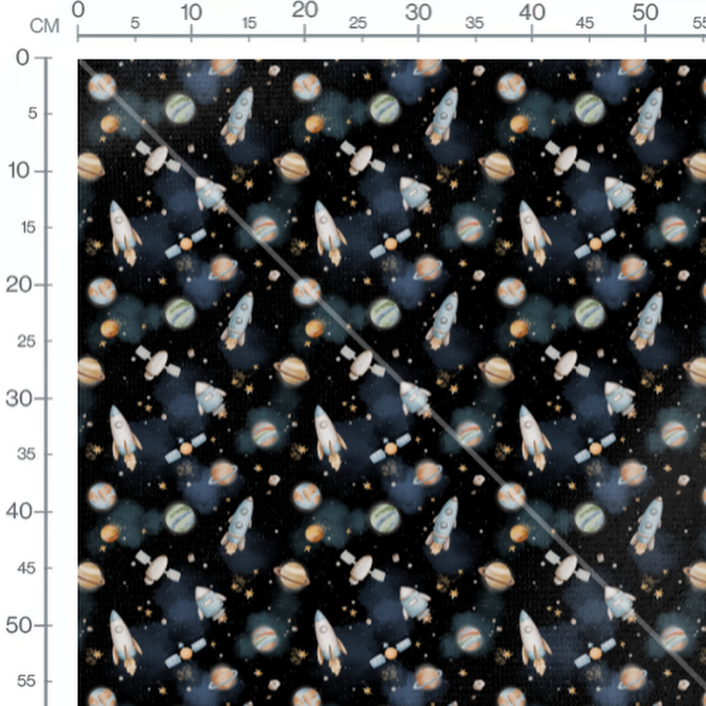 Tissu - Fusées sur fond noir