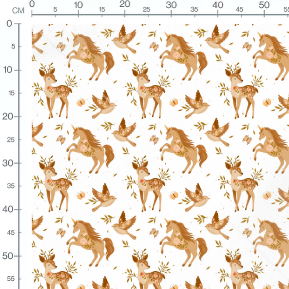 Tissu - Licornes et faons floraux