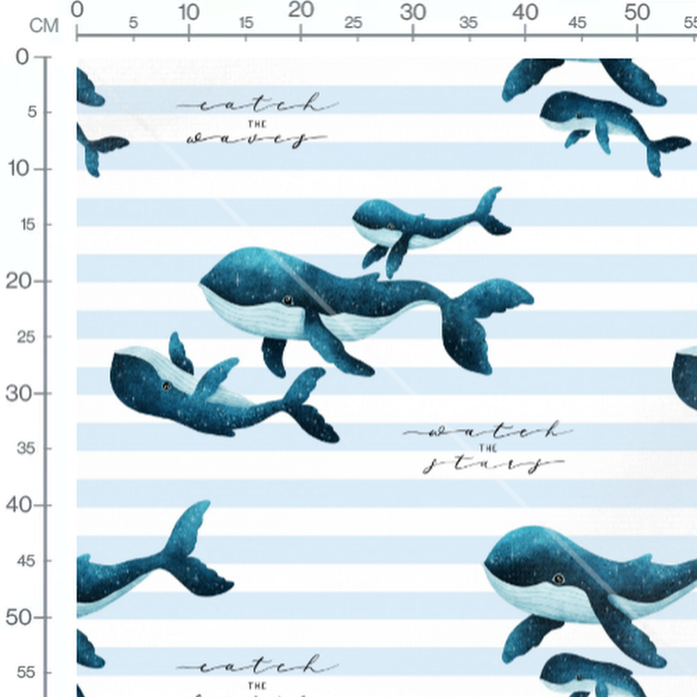 Tissu - Baleines sur rayures marines