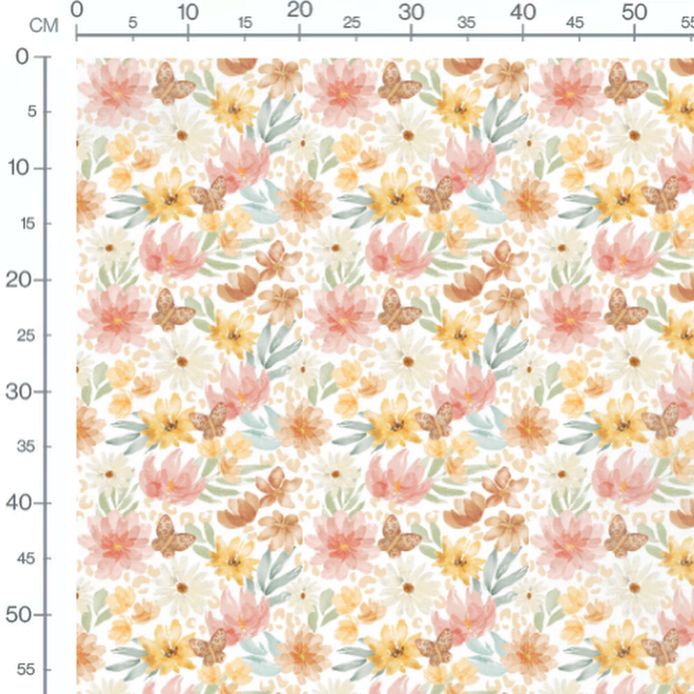 Tissu - Fleurs aquarelle et papillons