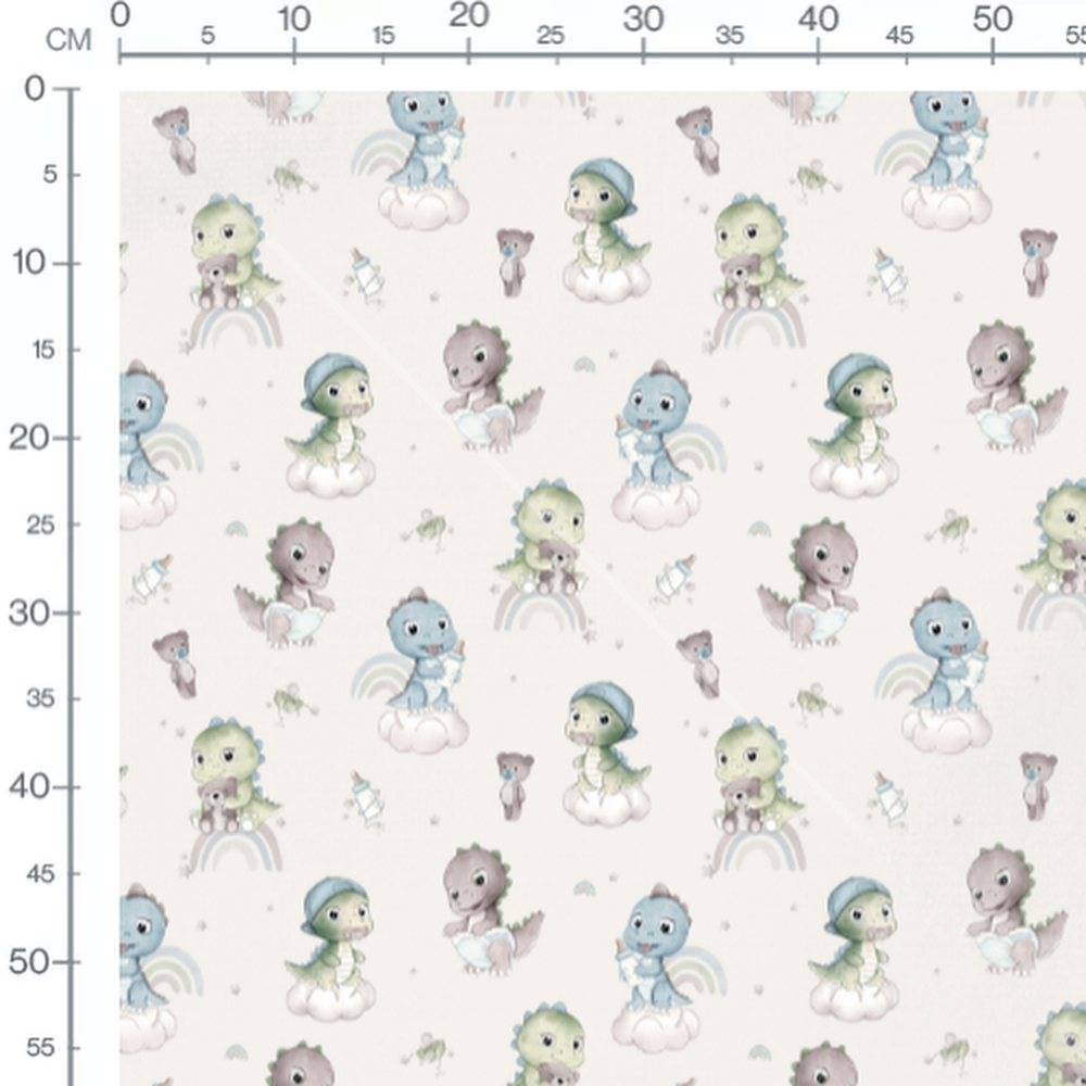 Tissu - Dinosaures et nuages pastel