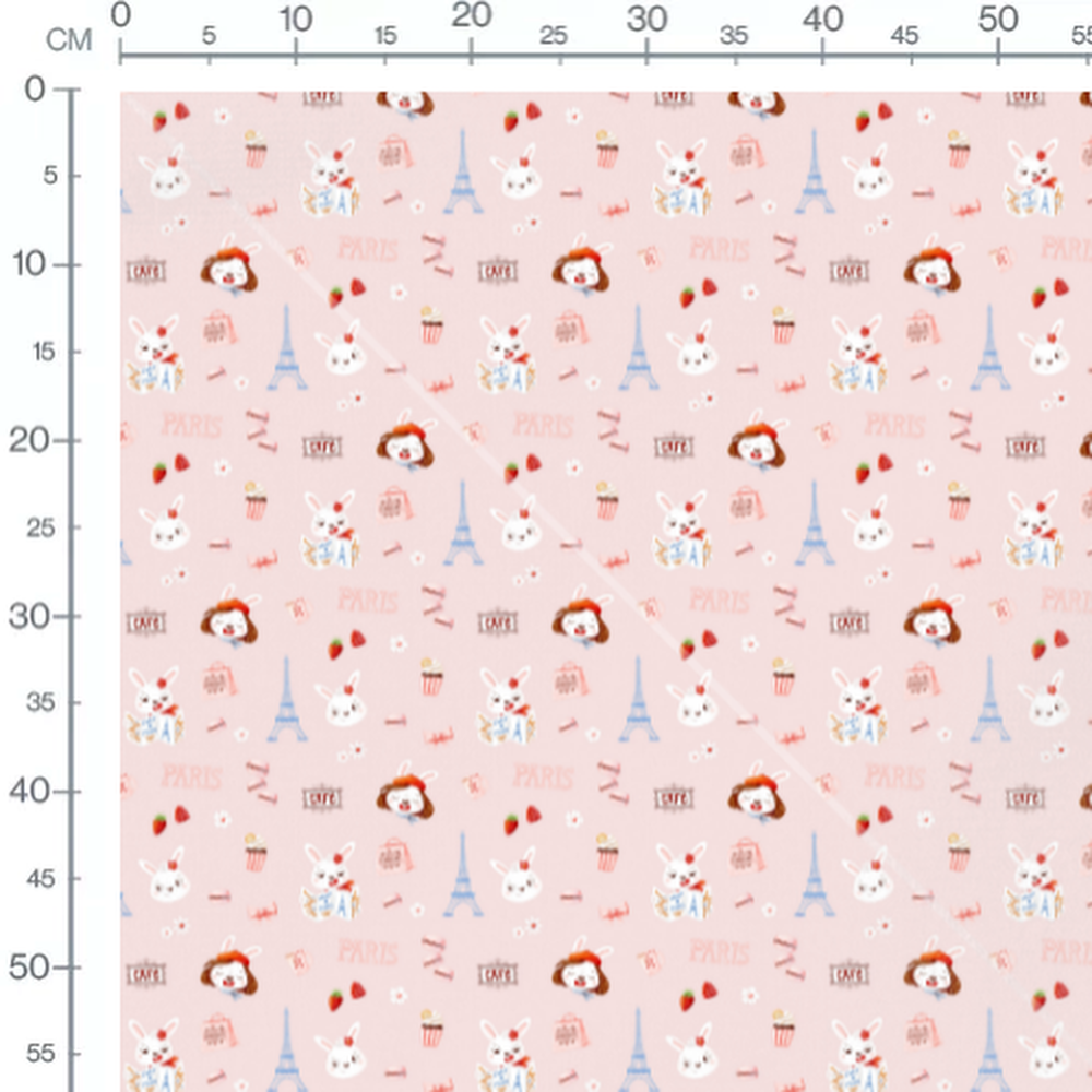 Tissu - Lapins gourmands sur rose